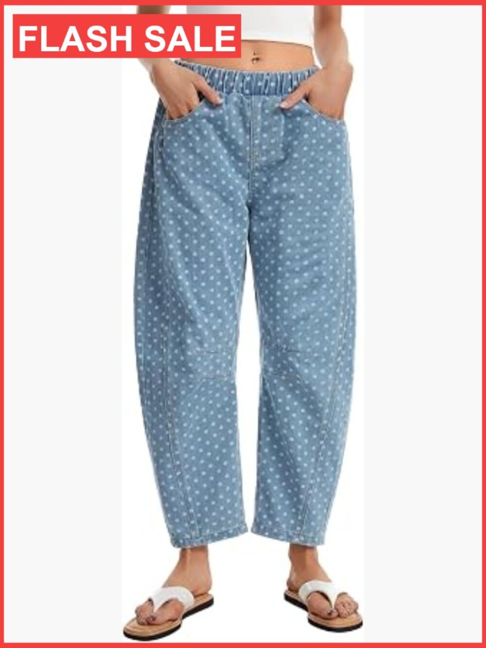Women's Baggy Wide Leg Barrel Jeans Elastic Waist with Pockets